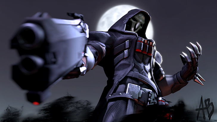 Reaper, overwatch, hood, gun, moon, artwork, Games, HD wallpaper |  Wallpaperbetter