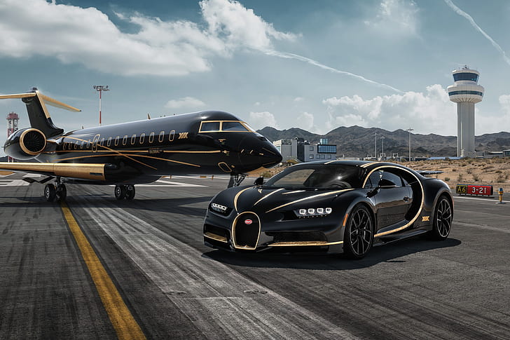 renderizado, Bugatti, superdeportivo, jet privado, Chiron, Fondo de pantalla HD