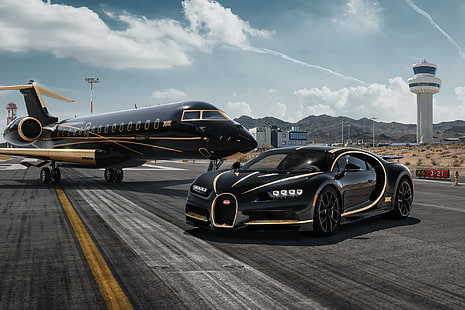 rendu, Bugatti, supercar, jet privé, Chiron, Fond d'écran HD HD wallpaper
