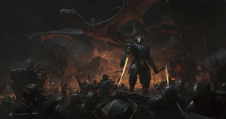 Dark, Warrior, Armor, Army, Creature, Dragon, Orc, Sword, HD wallpaper