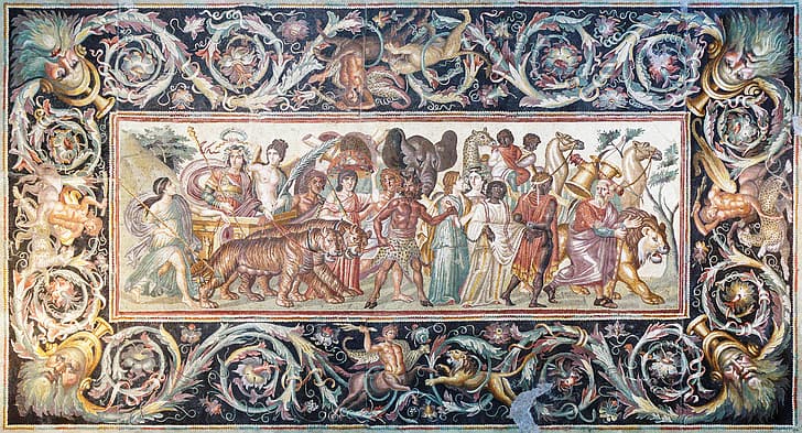 Roma, arte classica, mosaico, Bacco, mitologia romana, mitologia greca, Il trionfo di Bacco, Dioniso, Sfondo HD