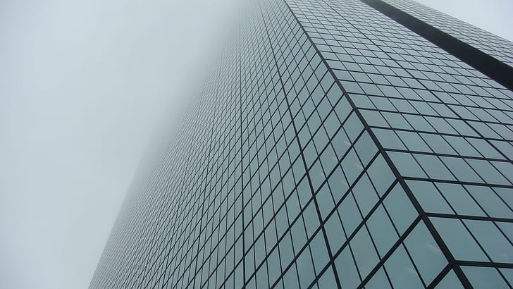 bâtiment, brume, vue d'oeil de ver, architecture, Fond d'écran HD