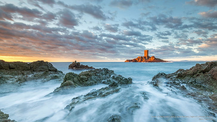 Torre de la Isla Dorada, San Rafael, Cabo de Dramont, Francia, Europa, Fondo de pantalla HD