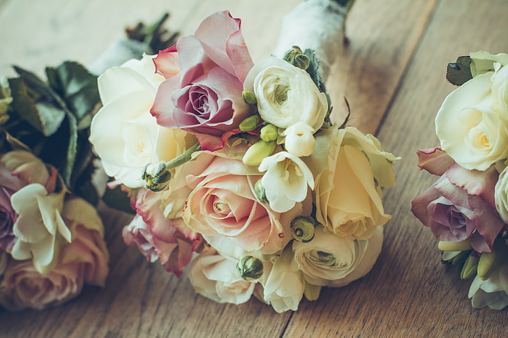 bouquet di fiori di rosa, rose, bouquet, composizione, design, Sfondo HD