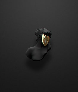 figura del busto testa di donna, scultura, maschera, minimalismo, oro, Sfondo HD HD wallpaper