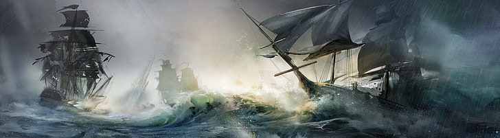 Assassin's Creed III Ships, gray galleon digital wallpaper, Games, Assassin's Creed, Artwork, assassins creed, video game, concept art, Ships, 2012, assassins creed iii, HD wallpaper