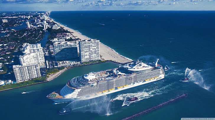 cruise ship, cityscape, sea, ship, aerial view, HD wallpaper
