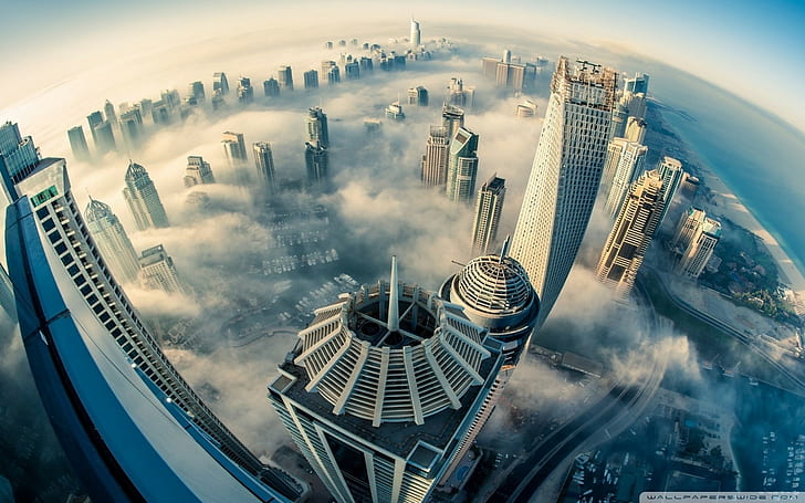 Hauteurs, nuages, ciel, lanternes, gratte-ciel, ville, photographie, Dubaï, hauteurs, nuages, ciel, lanternes, gratte-ciel, ville, photographie, Dubaï, Fond d'écran HD