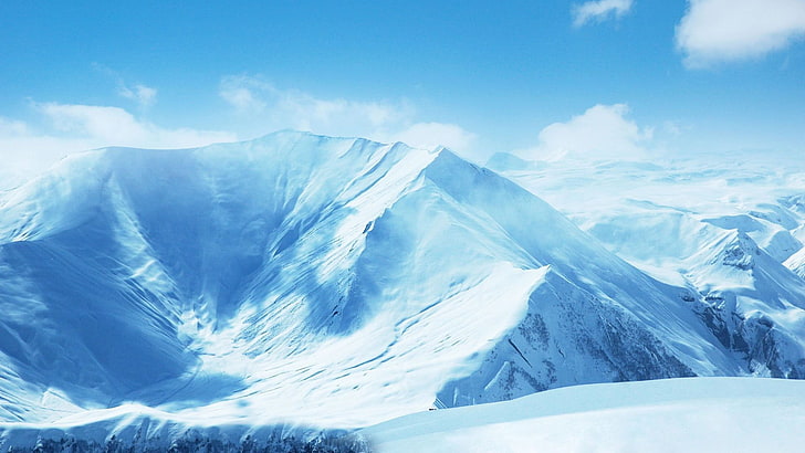 雪の山、山、雪、寒さ、白、青、自然、シアン、空、晴天、 HDデスクトップの壁紙
