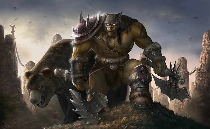 Обои Warcraft Rexxar HD, обои World of Warcraft, игры, World Of Warcraft, видеоигры, концепт-арт, Rexxar, Чемпион Орды, HD обои