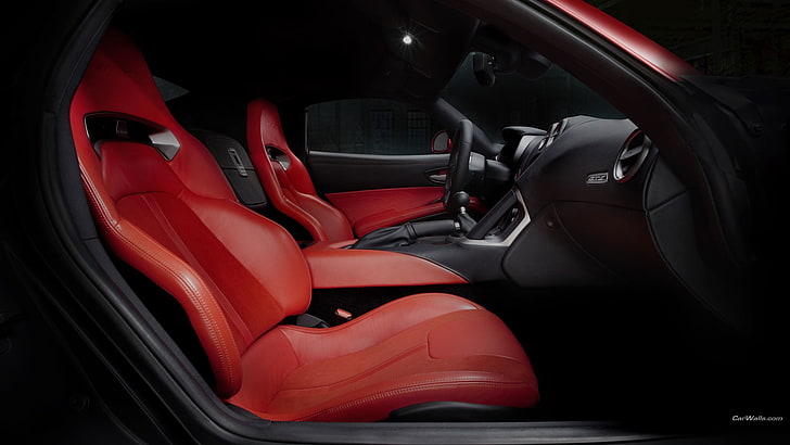 مقاعد السيارة الجلدية الحمراء ، مقعدين دلو من الجلد الأحمر للسيارة ، دودج فايبر ، عصا تحول ، داخل السيارة ، مركبة ، سيارة ، دودج، خلفية HD