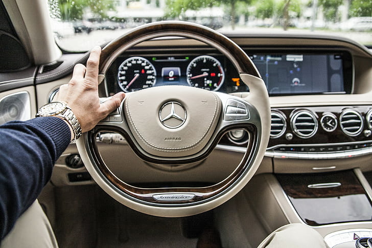 Mercedes, Coche, Volante, Interior, Fondo de pantalla HD