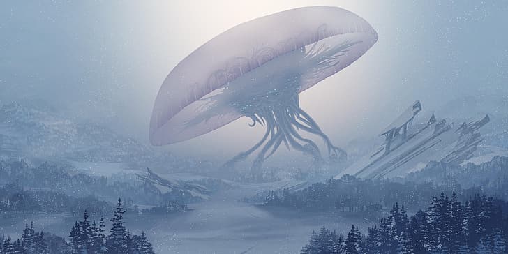 Kosmischer Horror, Winter, Wald, Schnee, Alien-Invasion, HD-Hintergrundbild
