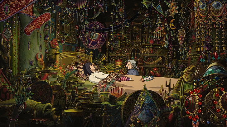 Pria berbaring di tempat tidur wallpaper, Studio Ghibli, Howl's Moving Castle, anime, Wallpaper HD