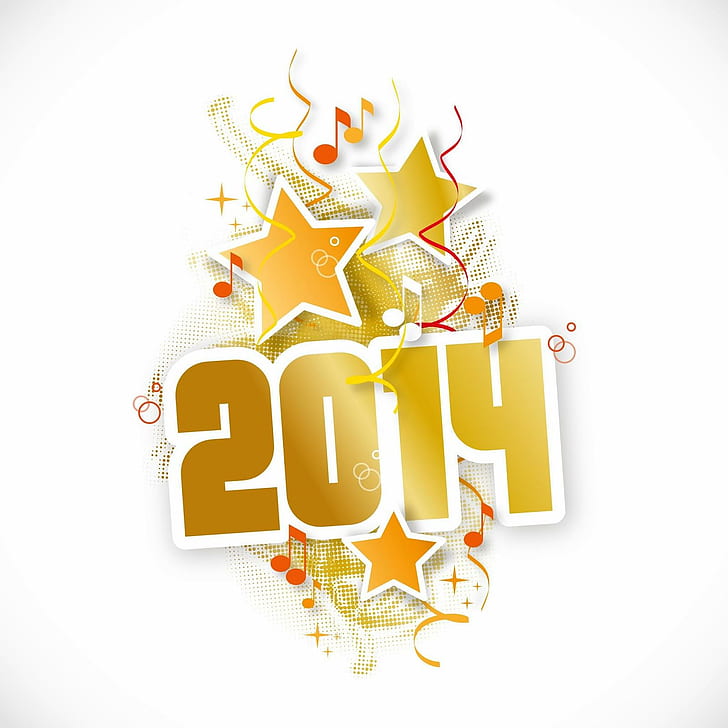 Music New Year 2014, yellow and orange 2014 print illustration, new year, new year 2014, 2014, horse, HD wallpaper