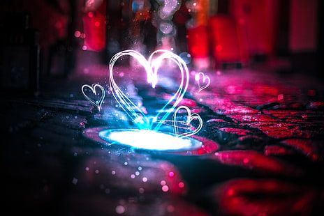 4K, Любовь сердца, Неоновые огни, HD обои HD wallpaper