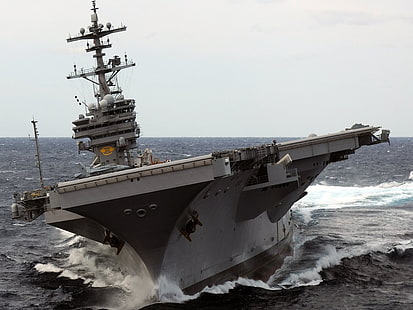 navio de caça branco, navio de guerra, porta-aviões, militar, navio, veículo, HD papel de parede HD wallpaper