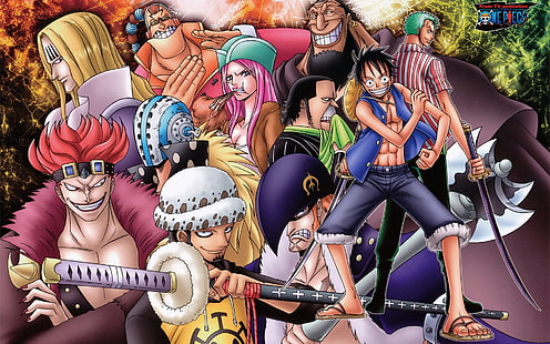 Anime, One Piece, Eustass (One Piece), Monkey D. Luffy, Trafalgar Law, Urouge (One Piece), X Drake, Zoro Roronoa, HD tapet HD wallpaper