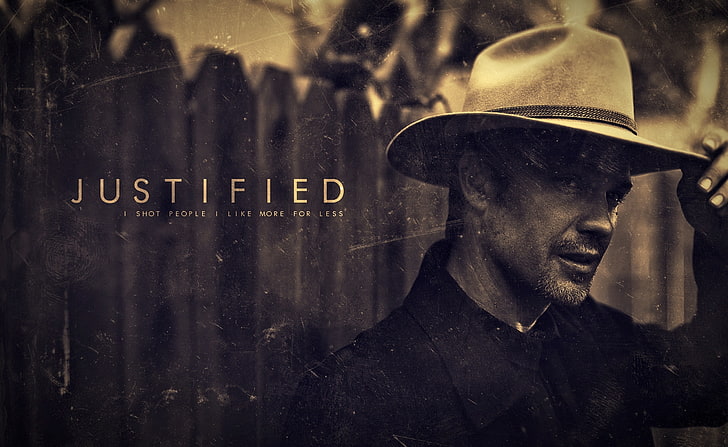 Justified Timothy Olyphant, man in cowboy hat with justified text overlay, Movies, Other Movies, Design, Digital, Movie, Film, photo manipulation, Justified, Timothy Olyphant, HD wallpaper