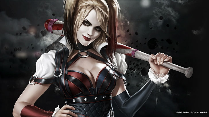 Papel de parede de Harley Quinn, Harley Quinn, Batman, Coringa, DC Comics, arte digital, HD papel de parede