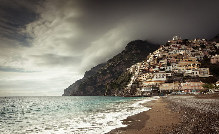 Italia, Campania, Pantai Amalfi, Positano, Teluk Salerno, Wallpaper HD