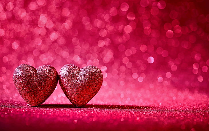 Férias, Dia dos Namorados, Bokeh, Purpurina, Coração, Rosa, HD papel de parede