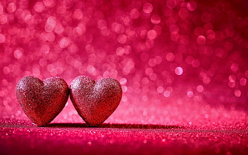 Праздник, День святого Валентина, Боке, Блеск, Сердце, Розовый, HD обои HD wallpaper