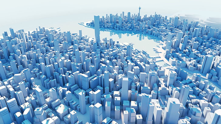 aerial photography of city buildings, architecture, city, Mirror's Edge, cyan, cityscape, HD wallpaper