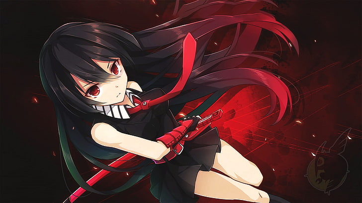 schwarze Haare weibliche Anime-Figur, Akame ga Kill !, schwarze Kleidung, Akame, HD-Hintergrundbild