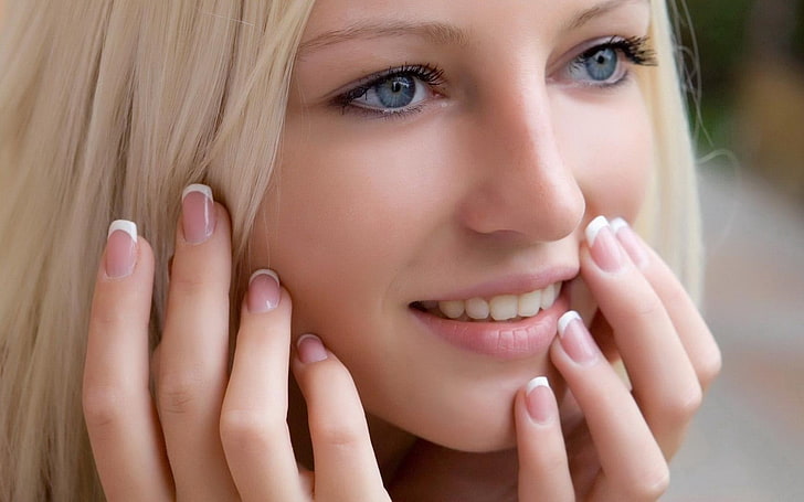 blonde, blue eyes, women, face, model, HD wallpaper