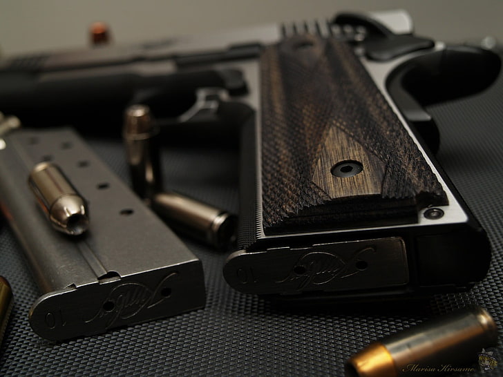 black semi-automatic pistol, gun, Colt 1911, pistol, M1911, HD wallpaper