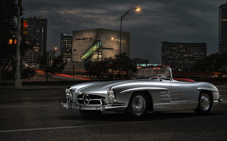 Mercedes Benz Classic, cabriolet argento, classico, mercedes, benz, automobili, mercedes benz, Sfondo HD