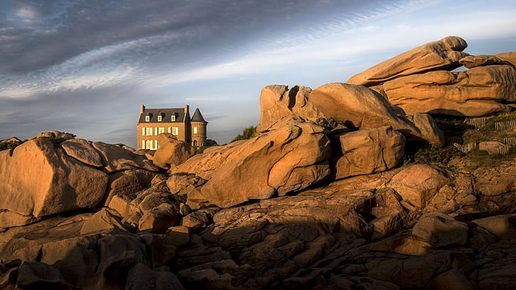 Bretagne, littoral, Côtes-d'armor, skały, Tapety HD