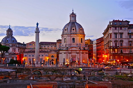 Rome, Italy, church, Italy, sky, Rome, church, sunset, column, HD wallpaper HD wallpaper