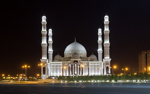 Астана Мечеть Хазрата Султана, белая мечеть, мечеть казахстан, мечеть астана, мусульманская мечеть, церковь, HD обои HD wallpaper