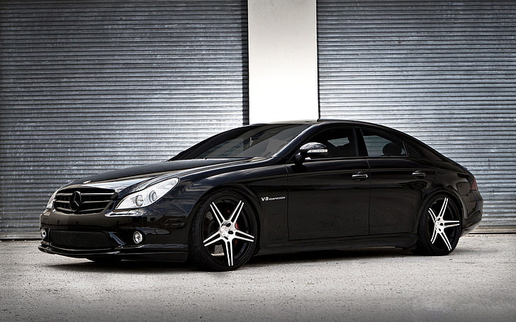 черен седан на Mercedes-Benz, Mercedes CLS 55 AMG, черен, автомобил, HD тапет