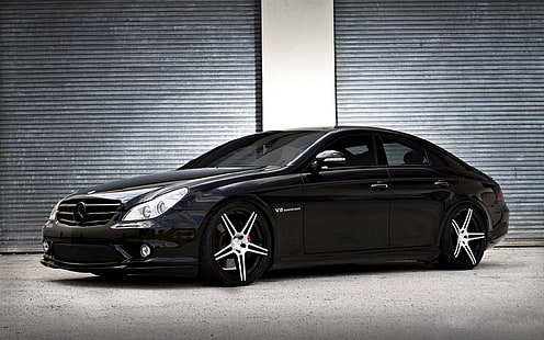 black Mercedes-Benz sedan, Mercedes CLS 55 AMG , black, car, HD wallpaper HD wallpaper