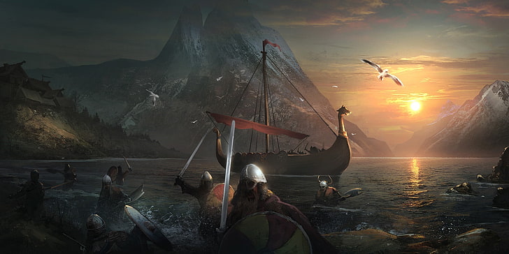 fantasy art, warrior, artwork, Vikings, HD wallpaper
