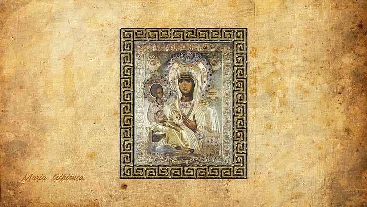 old paper, Virgin Mary, HD wallpaper