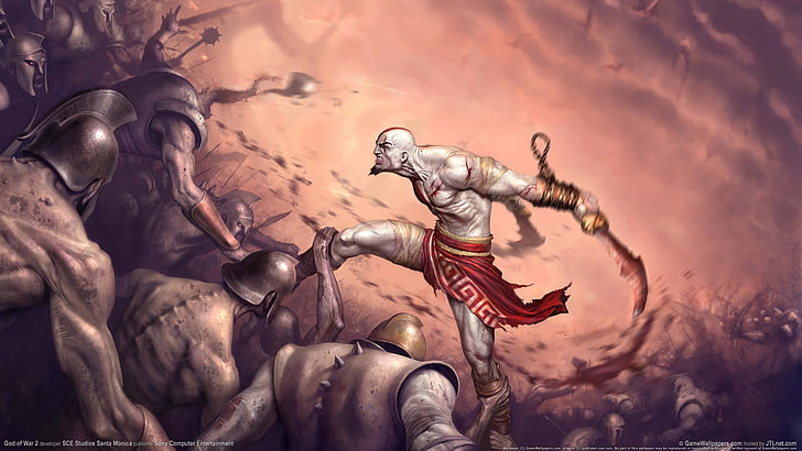 Męska animowana tapeta z postaciami, God of War, Kratos, God of War II, Tapety HD