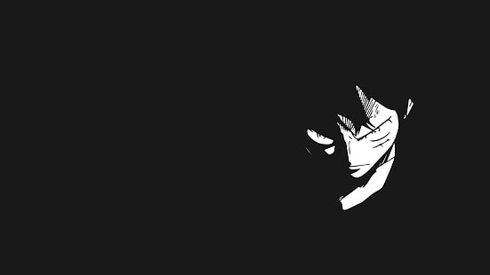 fondo de pantalla de hombre de pelo negro, anime, One Piece, Monkey D. Luffy, simple, oscuro, cara, minimalismo, chicos de anime, ojos, negro, fondo negro, Fondo de pantalla HD HD wallpaper