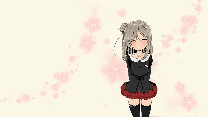 papel tapiz de personaje de anime de niña de la escuela, anime, Hanami, cabello largo, Sangatsu Sanichi, falda corta, medias, flor de cerezo, Fondo de pantalla HD