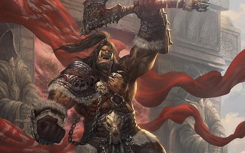 Warcraft, World Of Warcraft, Grommash Hellscream, Orc, Warrior, วอลล์เปเปอร์ HD HD wallpaper
