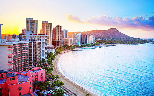 الشاطئ، 1920x1200، هاواي، منظر للطبيعة، الفنادق على شاطئ ويكيكي، شاطئ ويكيكي، خلفية HD HD wallpaper