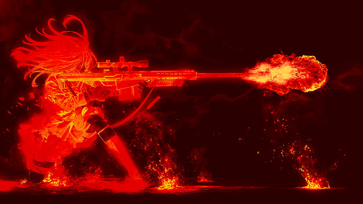 аниме девушки, снайперская винтовка, рисунок, фея войны, HD обои