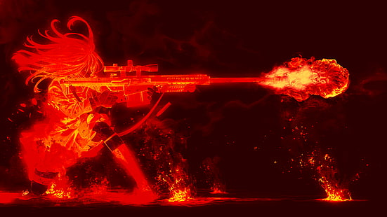 аниме девушки, снайперская винтовка, рисунок, фея войны, HD обои HD wallpaper