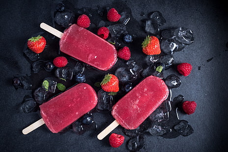 popsicle, coloré, fruits, glace, fraises, nourriture, Fond d'écran HD HD wallpaper