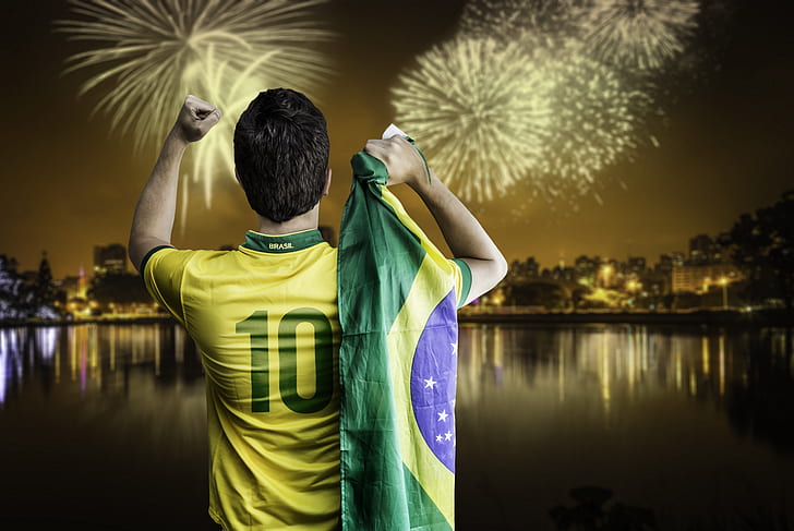 football, fireworks, flag, World Cup, Brasil, FIFA, 2014, HD wallpaper