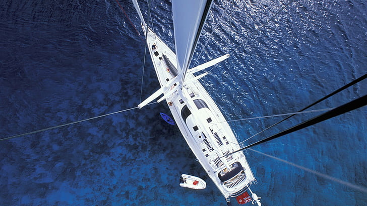 kapal layar, pemandangan atas, air, pemandangan mata burung, perahu layar, Wallpaper HD