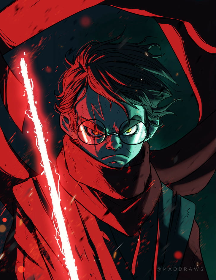 drawing, Glasses, Harry Potter, Lightsaber, Sith, HD wallpaper
